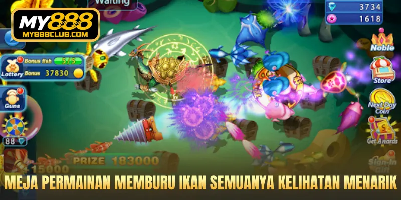 Meja permainan memburu ikan semuanya kelihatan menarik