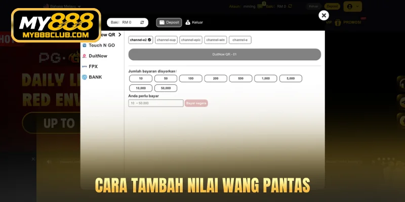 Cara tambah nilai wang pantas